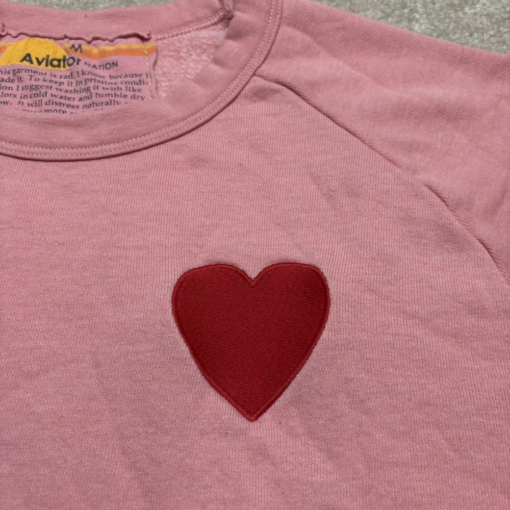Aviator Nation Crewneck Sweatshirt Womens Medium Pink Heart Fleece Pullover - Picture 3 of 10